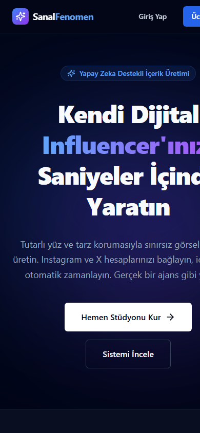 InfluencerAI gerçek mobil ana sayfası