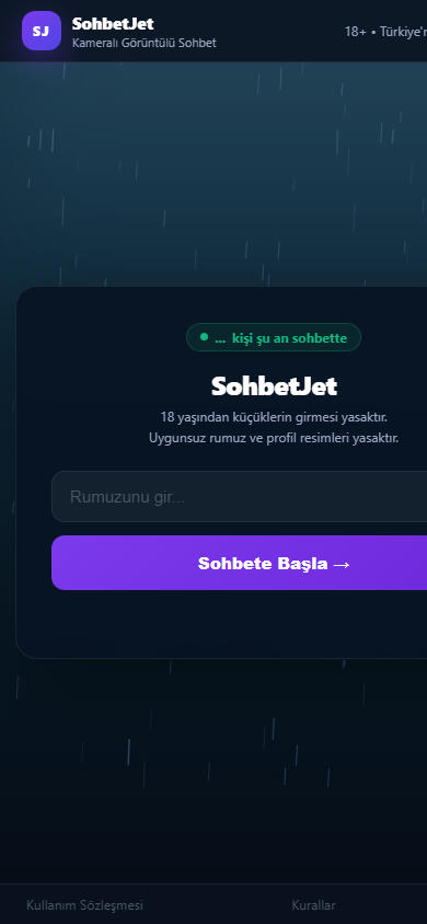 SohbetJet gerçek mobil ana sayfası